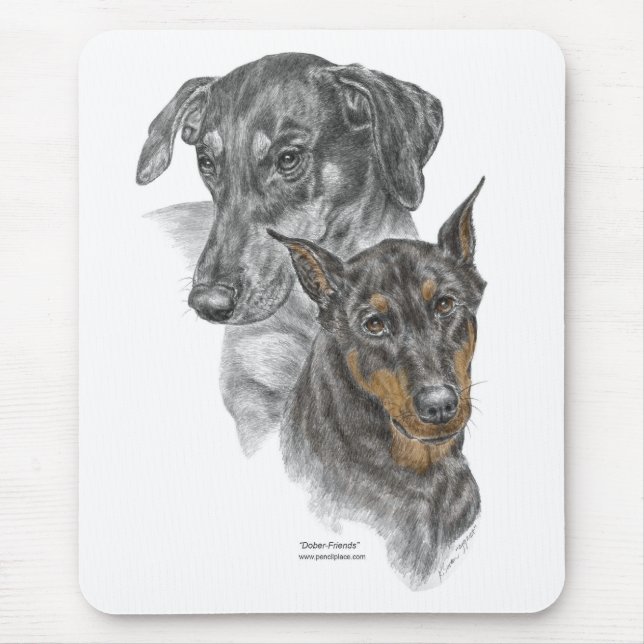 Alfombrilla De Ratón Retrato de dos dobermanes (Frente)
