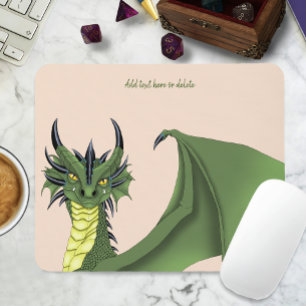 Alfombrilla De Ratón Retrato de dragón verde lindo melocotón fantasía 