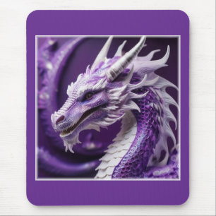 Alfombrilla De Ratón Retrato De Fantasía De Un Dragón Púrpura Y Blanco
