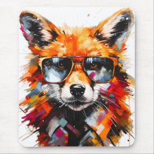 Alfombrilla De Ratón Retrato de gafas de sol de zorro animal abstracto