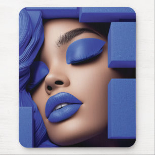 Alfombrilla De Ratón Retrato de geometría azul de una niña negra
