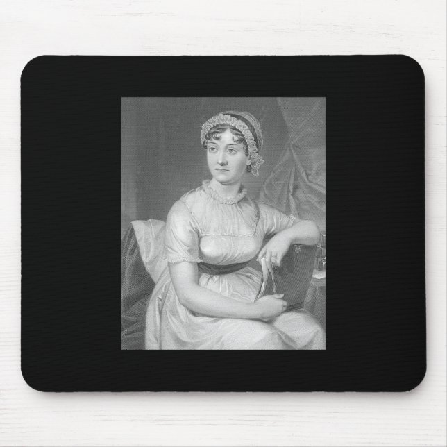 Alfombrilla De Ratón Retrato de Jane Austen Blanco negro y gris (Frente)