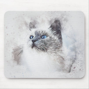 Alfombrilla De Ratón Retrato de Kitty Blanco   Resumen   Acuarela