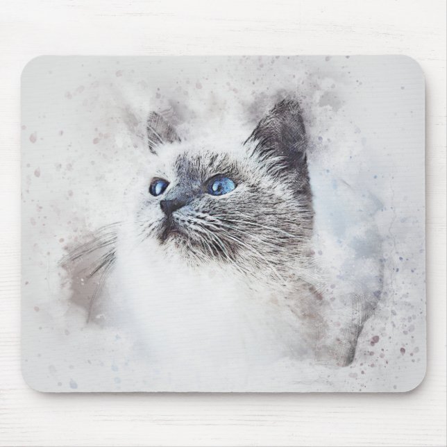 Alfombrilla De Ratón Retrato de Kitty Blanco | Resumen | Acuarela (Frente)