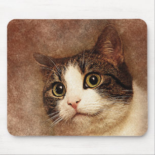 Alfombrilla De Ratón Retrato de Kitty con ojos anchos Resumen Acuar
