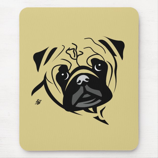 Alfombrilla De Ratón Retrato de línea de Pug (Frente)