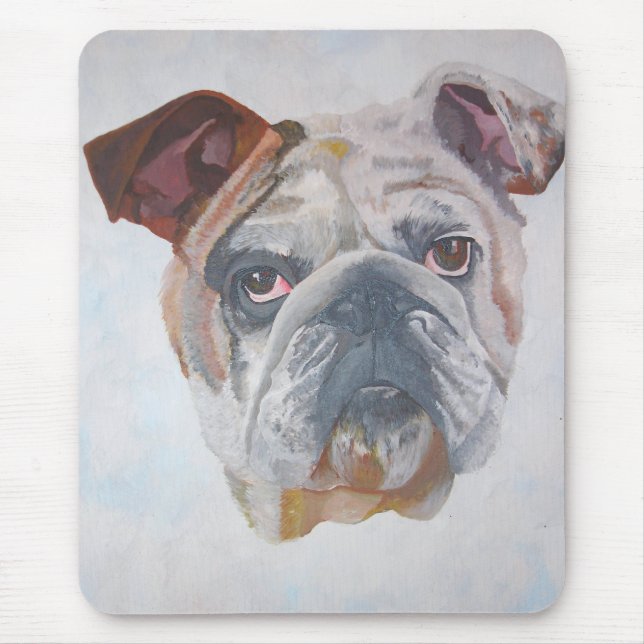 Alfombrilla De Ratón Retrato de Mascota artístico de Bulldog estadounid (Frente)