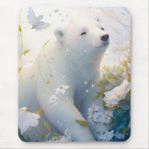 Alfombrilla De Ratón Retrato de oso polar pintura animal sin vida silve