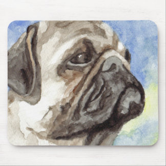 Alfombrilla De Ratón Retrato de Pug en acuarela