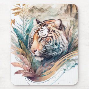 Alfombrilla De Ratón Retrato de tigres pintura animal vida silvestre al