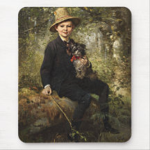 Retrato de un niño con perro en un bosque (Knaus)