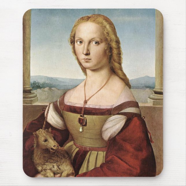 Alfombrilla De Ratón Retrato de una dama con unicornio (de Raphael) (Frente)
