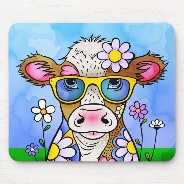 Alfombrilla De Ratón Retrato de Vaca Doodle (Frente)