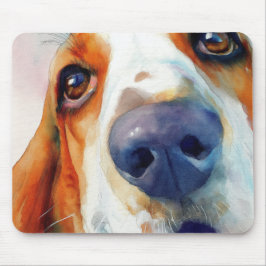 Alfombrilla De Ratón retrato en acuarela de basset hound