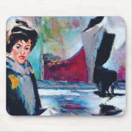 Alfombrilla De Ratón Retrato femenino vintage con fondo abstracto