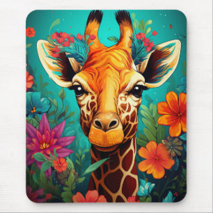 Alfombrilla De Ratón Retrato Floral Giraffe-9319