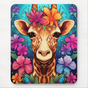 Alfombrilla De Ratón Retrato Floral Giraffe-9322