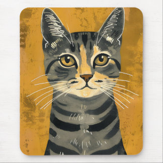 Alfombrilla De Ratón Retrato minimalista vintage de gato atigrado
