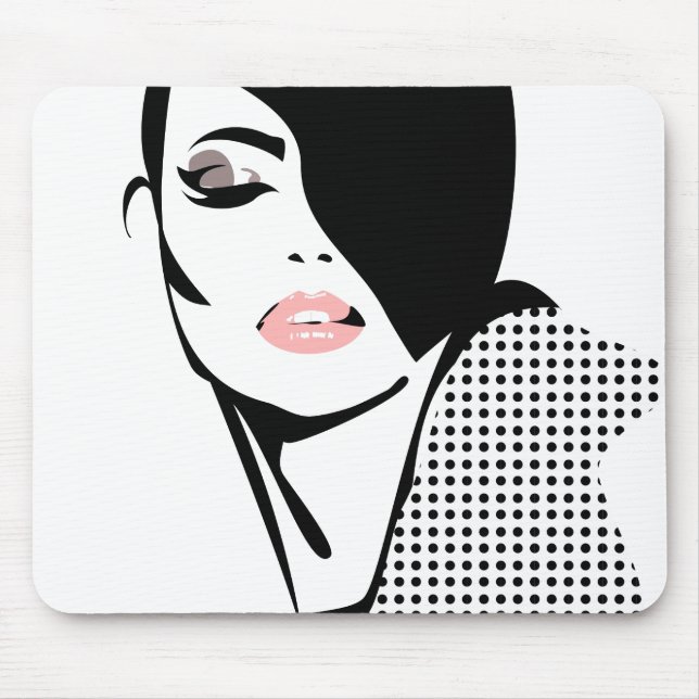 Alfombrilla De Ratón Retrato moderno de mujer blanca y negra minimalist (Frente)
