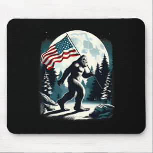 Alfombrilla De Ratón Retro Bigfoot Sasquatch Full Moon Patriotic Americ