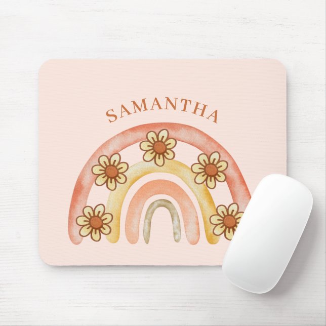 Alfombrilla De Ratón Retro Boho Rainbow Name Mousepad (Con ratón)