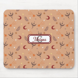 Alfombrilla De Ratón Retro Brown Boho Whimsical Monograma personalizado