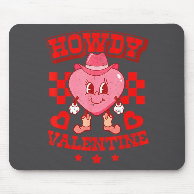Alfombrilla De Ratón Retro Checkered Howdy Western Valentines Day Cowbo (Frente)