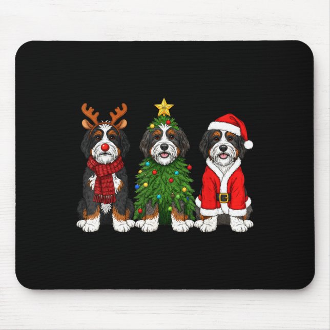 Alfombrilla De Ratón Retro Christmas Bernedoodle Santa Reindeer Dog Lov (Frente)