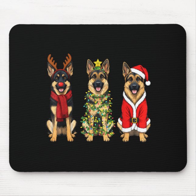 Alfombrilla De Ratón Retro Christmas German Shepherd Santa Reindeer Gsd (Frente)