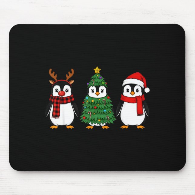 Alfombrilla De Ratón Retro Christmas Penguin Santa Reindeer  (Frente)