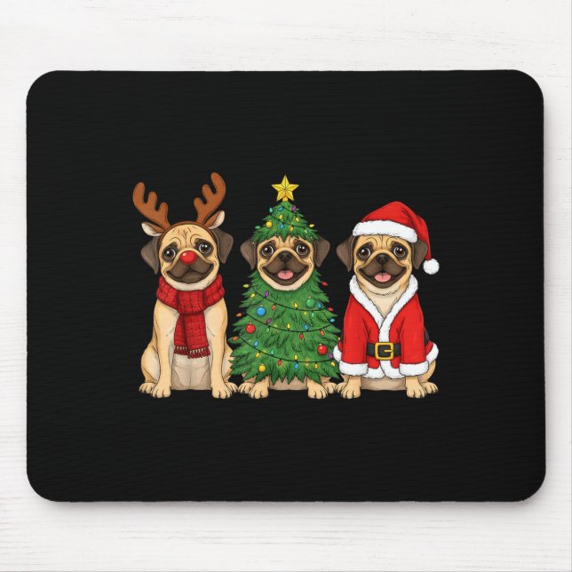 Alfombrilla De Ratón Retro Christmas Puggle Santa Reindeer Dog Lover  (Frente)