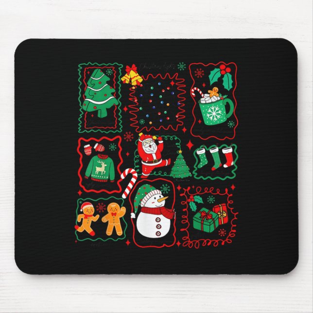 Alfombrilla De Ratón Retro Christmas Santa Claus Cocoa Xmas Tree Snowma (Frente)