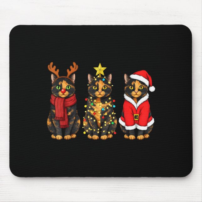 Alfombrilla De Ratón Retro Christmas Tortoiseshell Cat Santa Reindeer  (Frente)