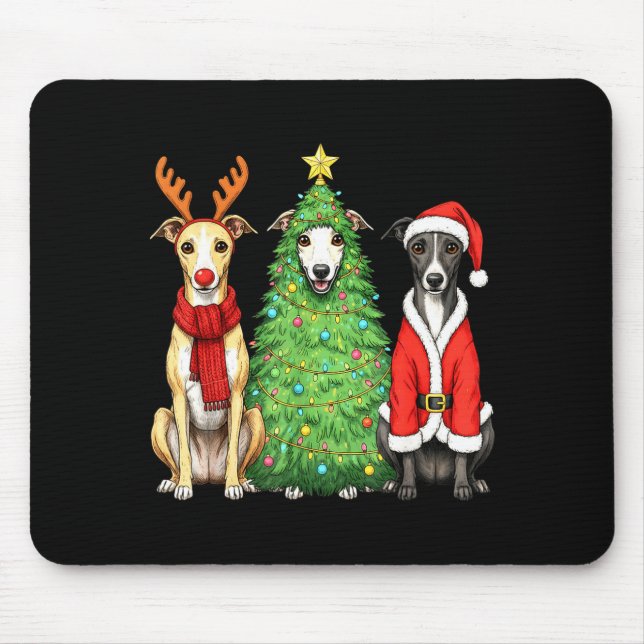 Alfombrilla De Ratón Retro Christmas Whippet Santa Reindeer Dog Lover  (Frente)