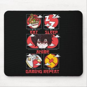 Alfombrilla De Ratón Retro Comer Dormir Anime Juegos Repetir Kawaii Ani