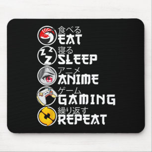 Alfombrilla De Ratón Retro Comer Dormir Anime Juegos Repetir Kawaii Ani