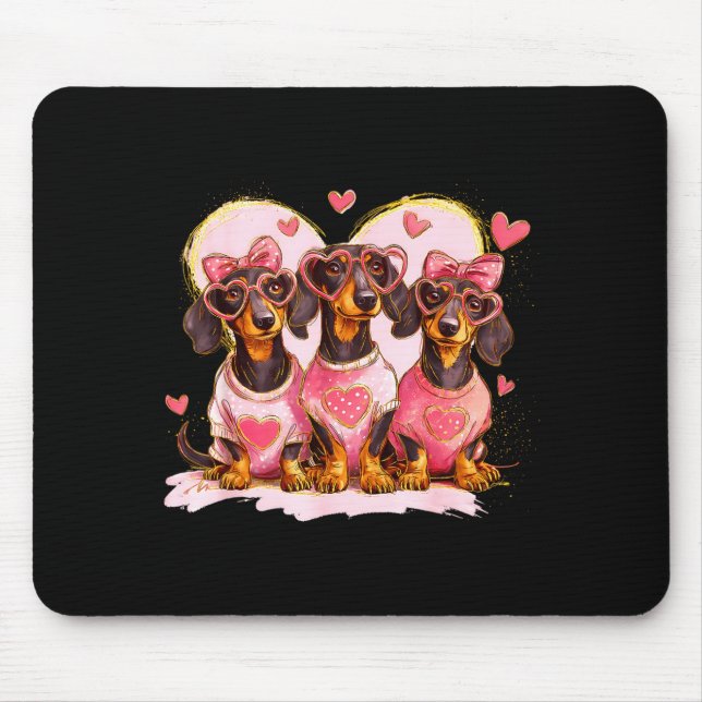 Alfombrilla De Ratón Retro Dachshund With Heart Sungles Valentine's Day (Frente)