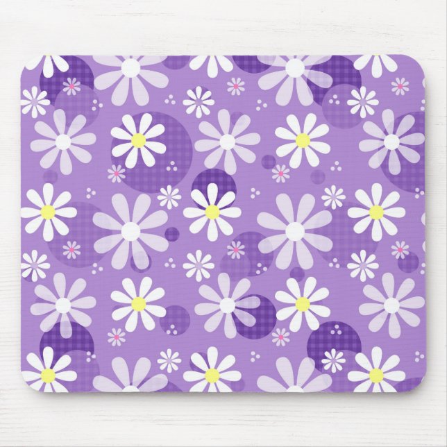 Alfombrilla De Ratón Retro Daisies Purple Gingham Circles (Frente)