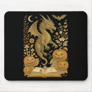 Alfombrilla De Ratón Retro Floral Dragon Book Pumpkin Spookoki Leer Ha