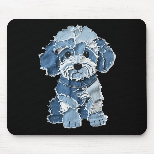 Alfombrilla De Ratón Retro Funny Denim Patch Animal Dog Print  (Frente)