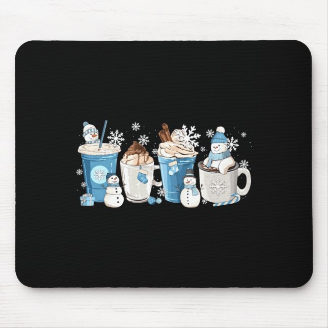 Alfombrilla De Ratón Retro Funny Snowman Winter Coffee C Latte Cozy Sea (Frente)
