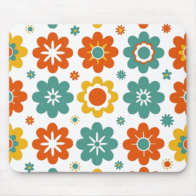 Alfombrilla De Ratón Retro Geométrico Floral Poder Boho 70s (Frente)