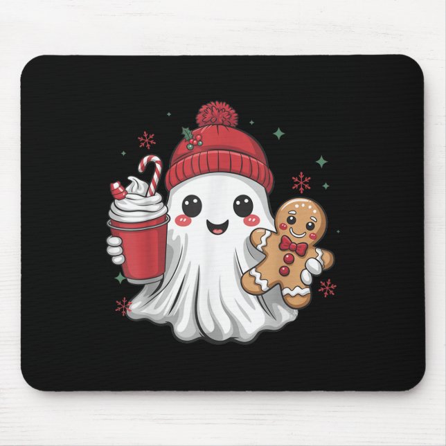 Alfombrilla De Ratón Retro Ghost Beanie Christmas Holiday Xmas Coffee G (Frente)