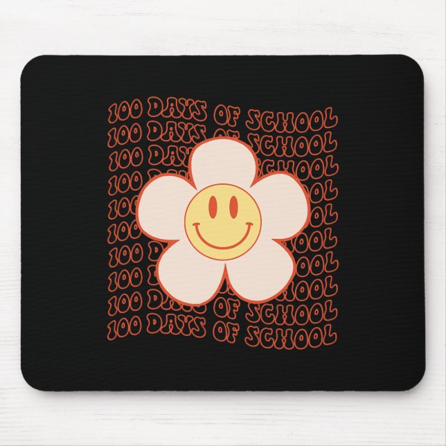 Alfombrilla De Ratón Retro Groovy Happy Face 100 Días De Curso Escolar (Frente)