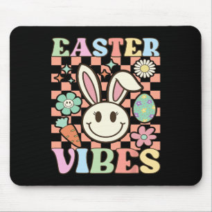 Alfombrilla De Ratón Retro Groovy Vibes de Pascua Bunny Checkered Smile