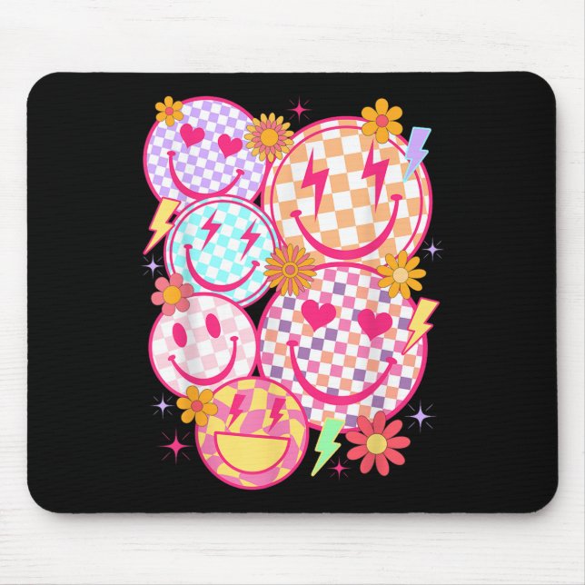 Alfombrilla De Ratón Retro Happy Face Check Pattern Sonrisa Face Tren (Frente)