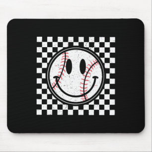 Alfombrilla De Ratón Retro Happy Face Game Day Baseball Pattern Smile F