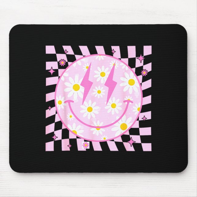 Alfombrilla De Ratón Retro Happy Smile Face Checkered Pattern Nk Daisy  (Frente)
