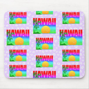 Alfombrilla De Ratón Retro Hawaii Sunset Beach Purple Hibiscus
