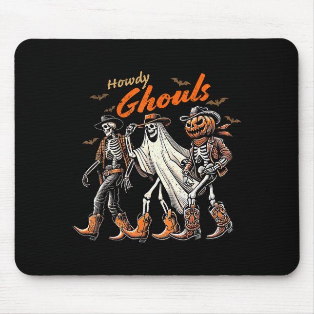 Alfombrilla De Ratón Retro Howdy Ghouls Skeleton Cowboy Western Rodeo H (Frente)